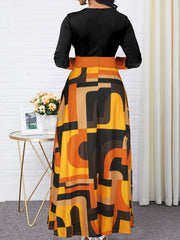  Colorblock Geometric Print Maxi Dress