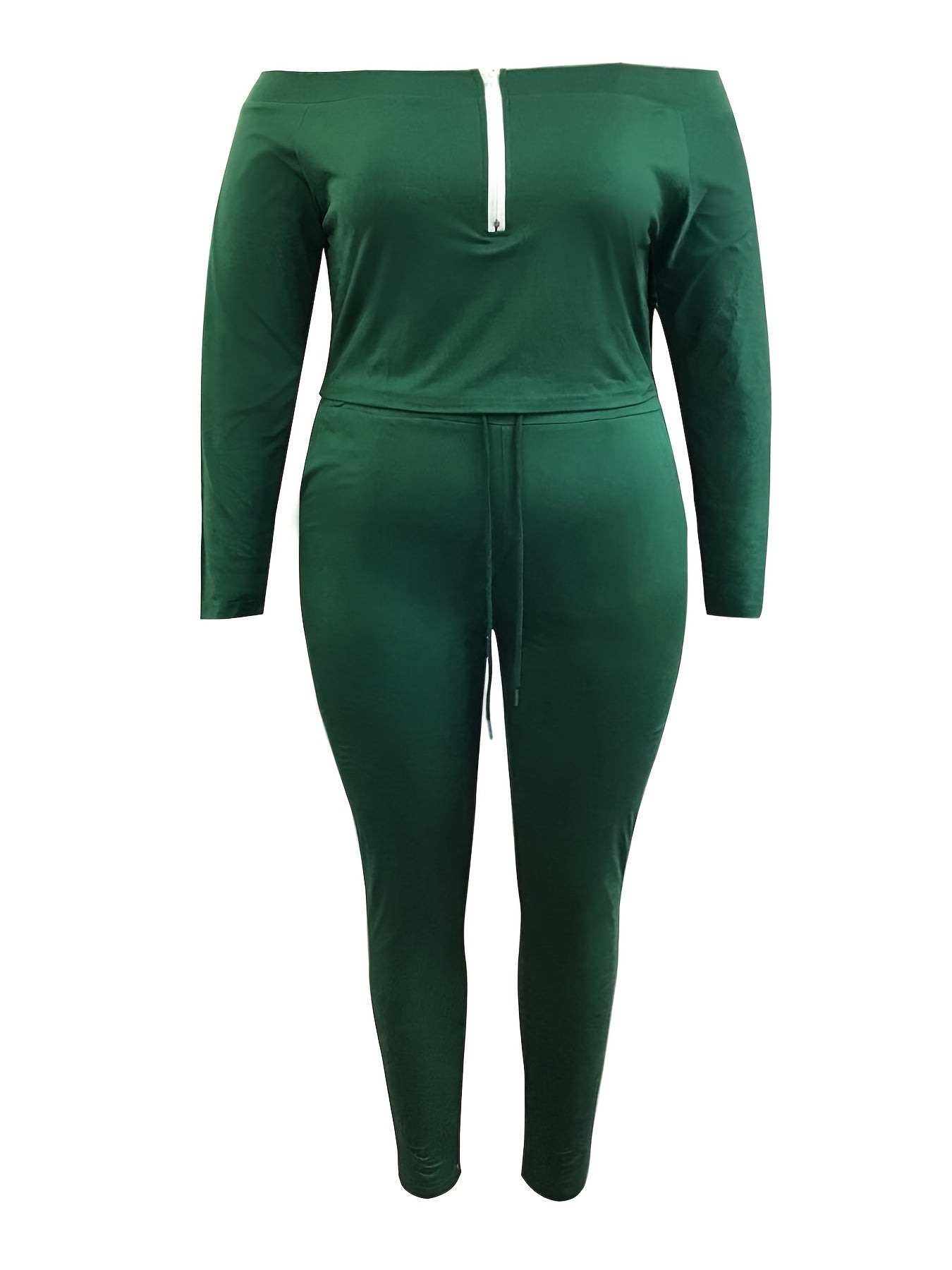  Off Shoulder Half Zipper Top & Leggings Outfit