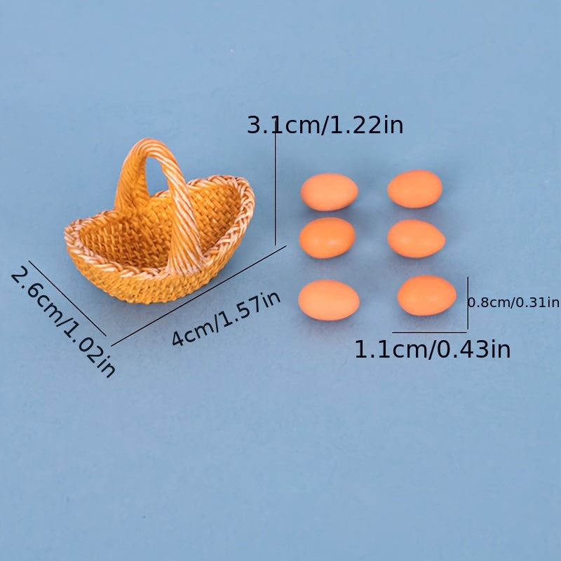 Dollhouse Miniature Chicken Egg Basket for Kitchen Scene Model