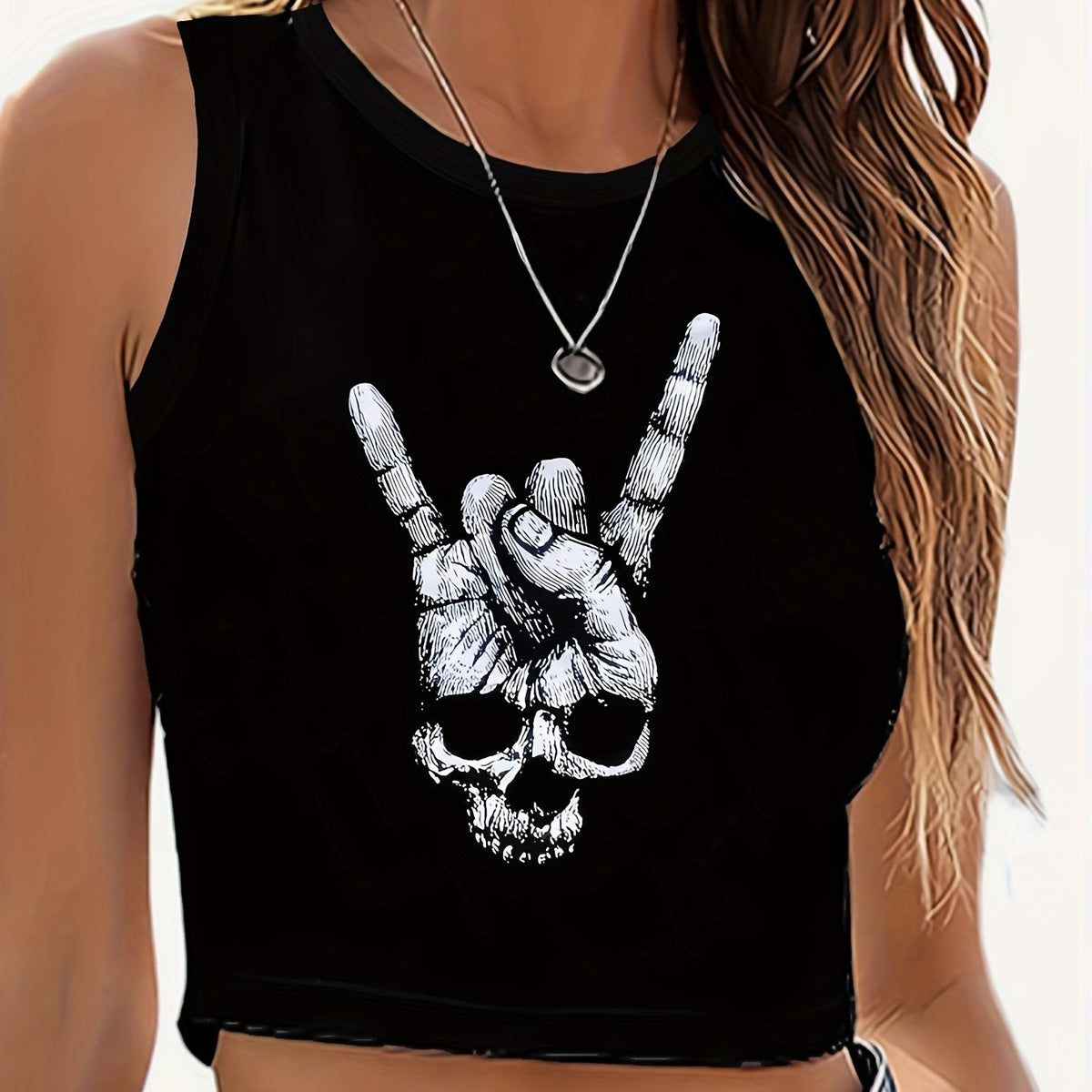 Women's Skull Print Sexy Open Navel Top
