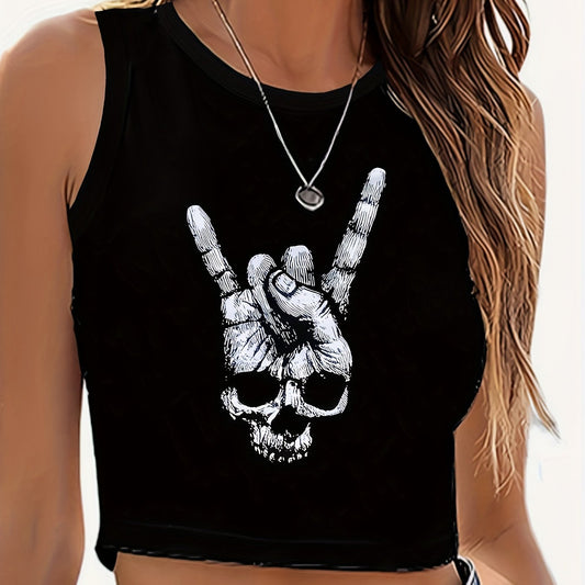 Women's Skull Print Sexy Open Navel Top