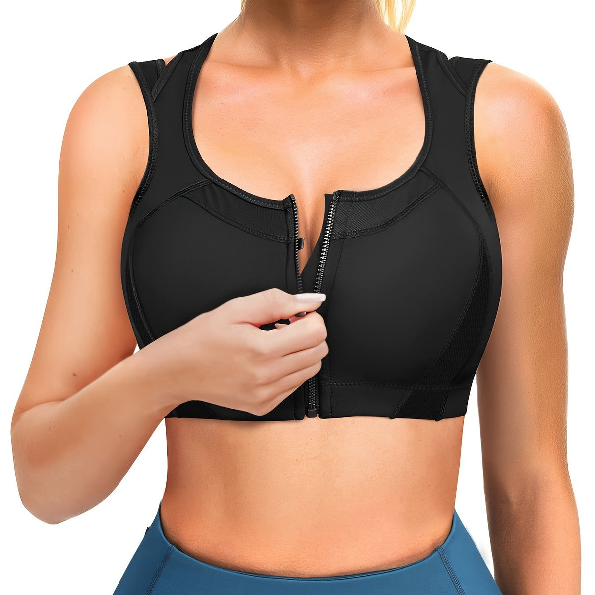 Zipper Front Sports Bra Hollow Out Yoga Tank Top