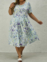  Floral Print Short Sleeve Maxi Dress