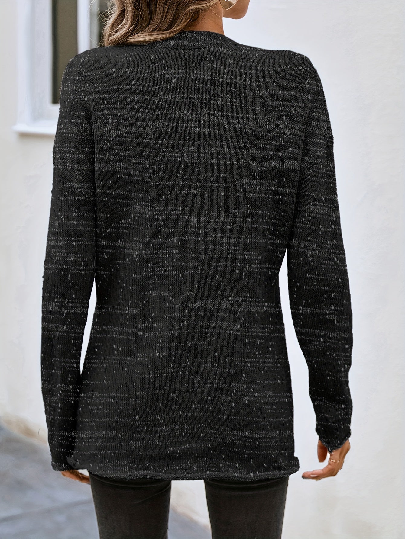 Solid Button Front Pullover Sweater Long Sleeve Casual Fall Winter Women's Cloth