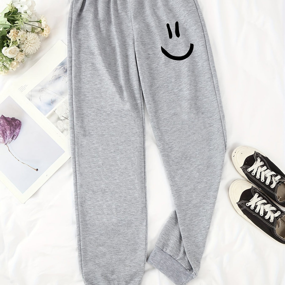 Smile Graphic Print Drawstring Jogger Sweatpants Women's Clothing