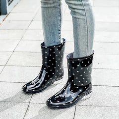 Women's Polka Dot Rain Boots Waterproof Lightweight Mid Calf Boots