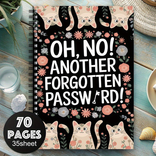 Cat & Floral Password Organizer Notebook 70 Pages Spiral Bound