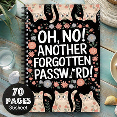 Cat & Floral Password Organizer Notebook 70 Pages Spiral Bound