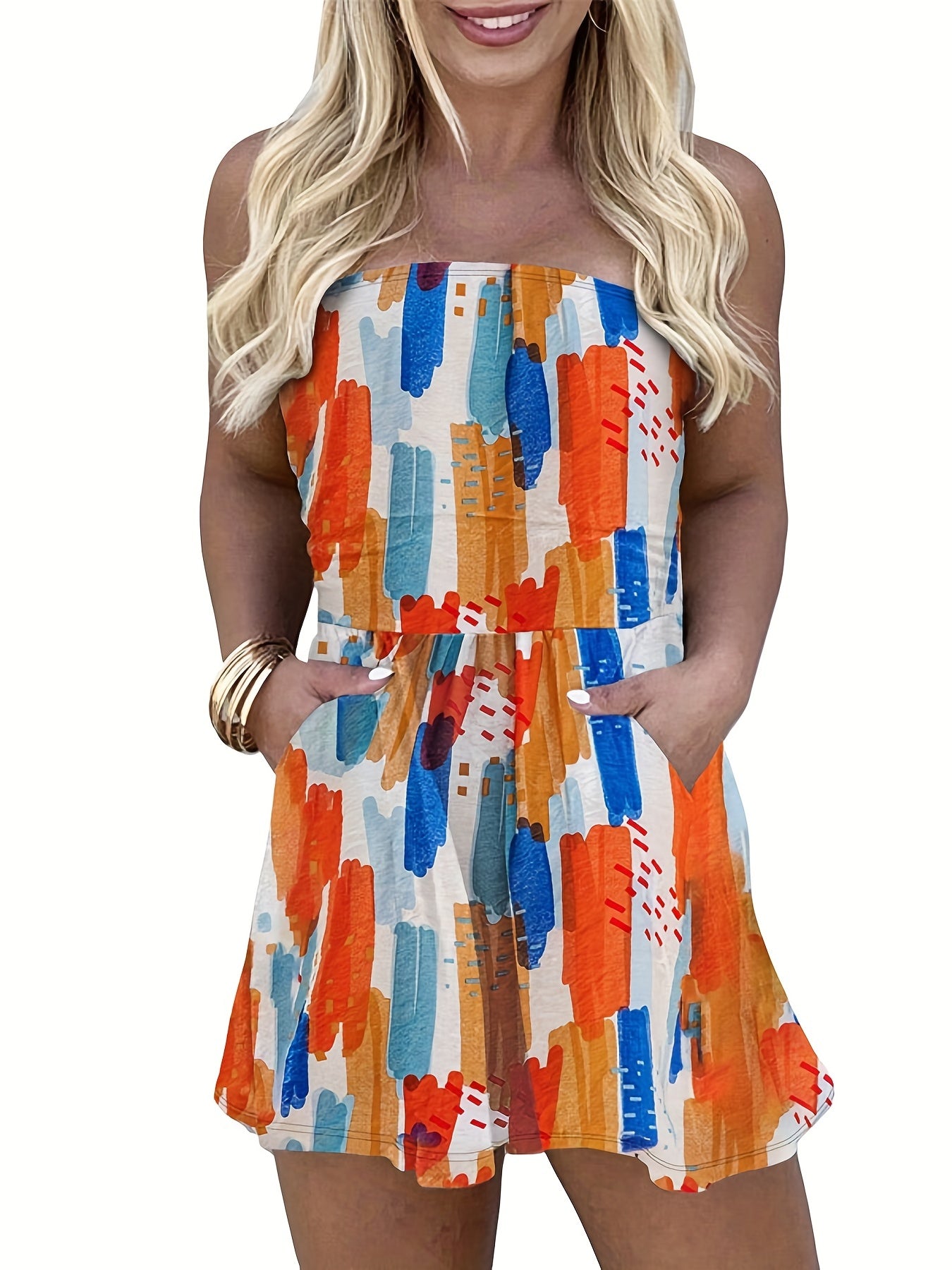 Colorful Off Shoulder Jumpsuit with Pockets