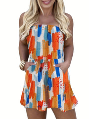 Colorful Off Shoulder Jumpsuit with Pockets