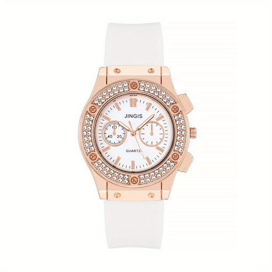 Bilateral Rhinestone Silicone Strap Watch