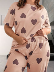 Pajama Set Heart Print Tee & Pants Lounge Two Piece Set