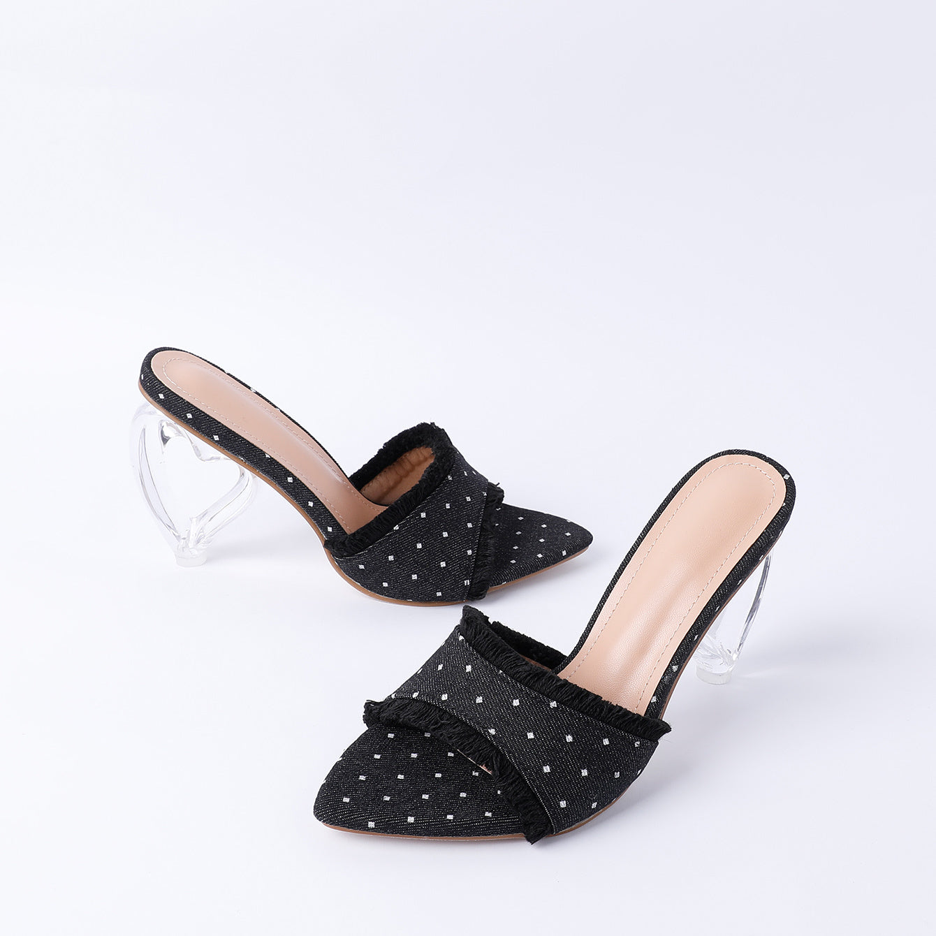 Women's Heart Shaped Heeled Sandals Pointed Toe & Peep Toe Slip On High Heels