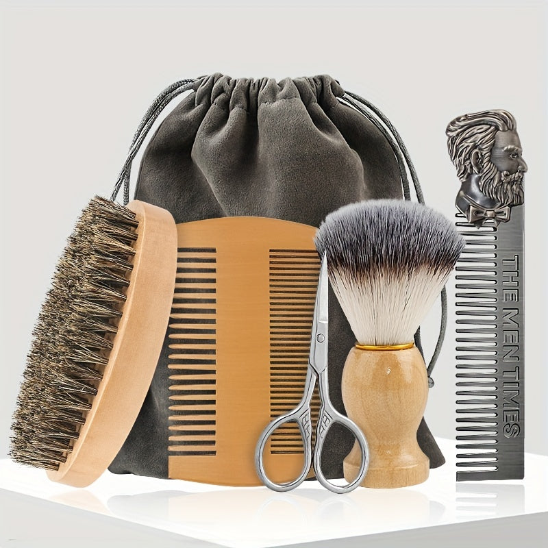 Beard Brush Comb Set Portable Double Sided Styling Hair Comb + Travel Pouch