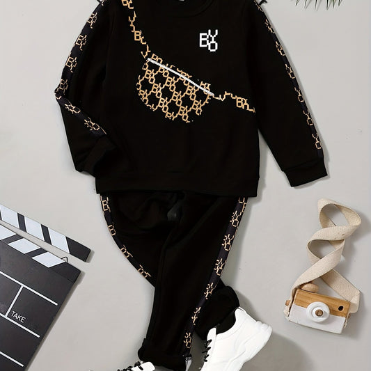 Graphic Print Boys Sweatshirt & Sweatpants Set