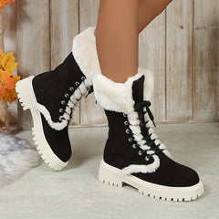 Women's Platform Snow Boots Lace Up Plush Lined Casual Winter Boots