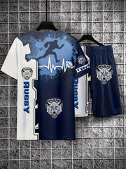 Men's 2 Piece Rugby Shirt & Shorts Set for Summer Sports