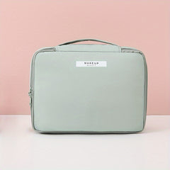 Large Capacity Travel Makeup Bag with Handle & Brush Holder