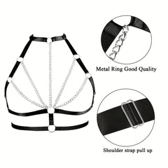 Sexy Hollow Out Harness Bra Metal Cage Gothic Chain Belt Bikini Belly Chain