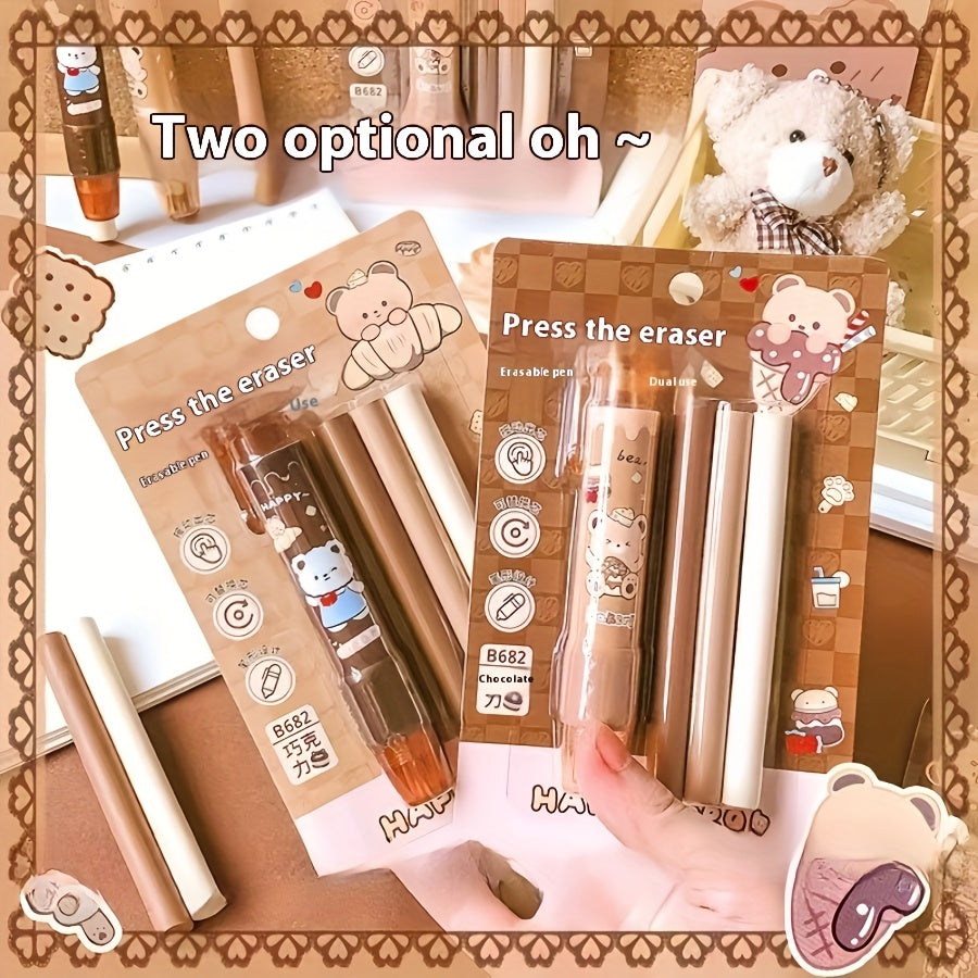 1pc Chocolate Bear Press Eraser Pen Type Clean Low Dust