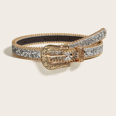 Women's Rhinestone Engraved Denim Belt