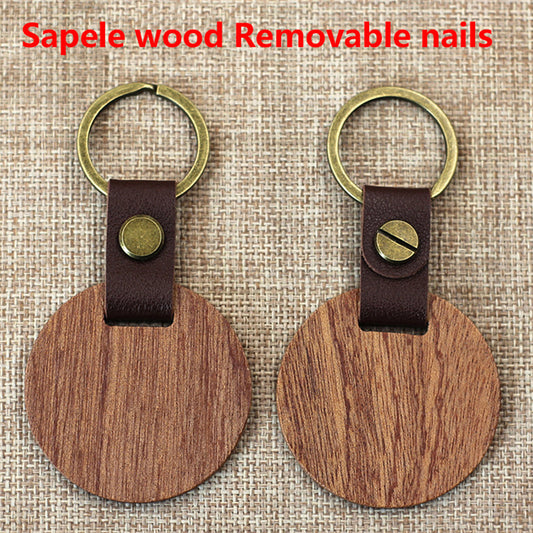 Vintage Wood Pendant PU Leather Keychain Boys Casual Decorative Accessories