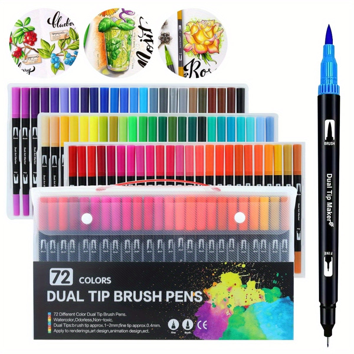 72 Dual Tip Brush Pens Fine Broad Tips Calligraphy Sketching Pens