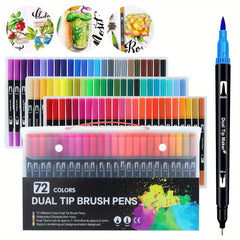 72 Dual Tip Brush Pens Fine Broad Tips Calligraphy Sketching Pens