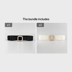 High Elasticity Ladies Square Buckle Pearl Belt With Dress