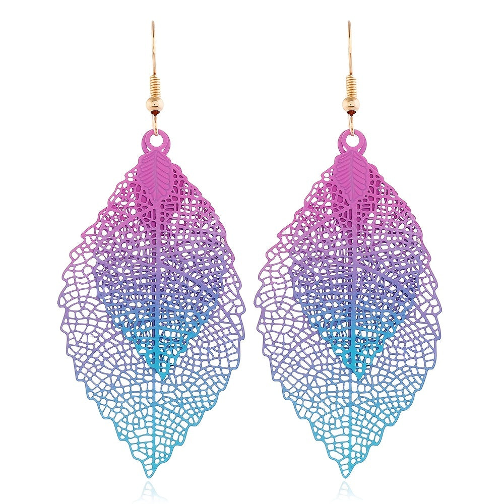 Hollow Gradient Leaf Drop Earrings Women's Accessories