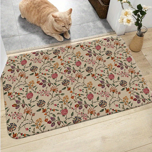 Luxuriant Flowers Pattern Sponge Rug Hallway Entrance Doormat Carpet