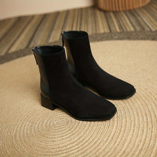 Solid Chunky Heel Short Boots Back Zipper Ankle Boots Women's Boots