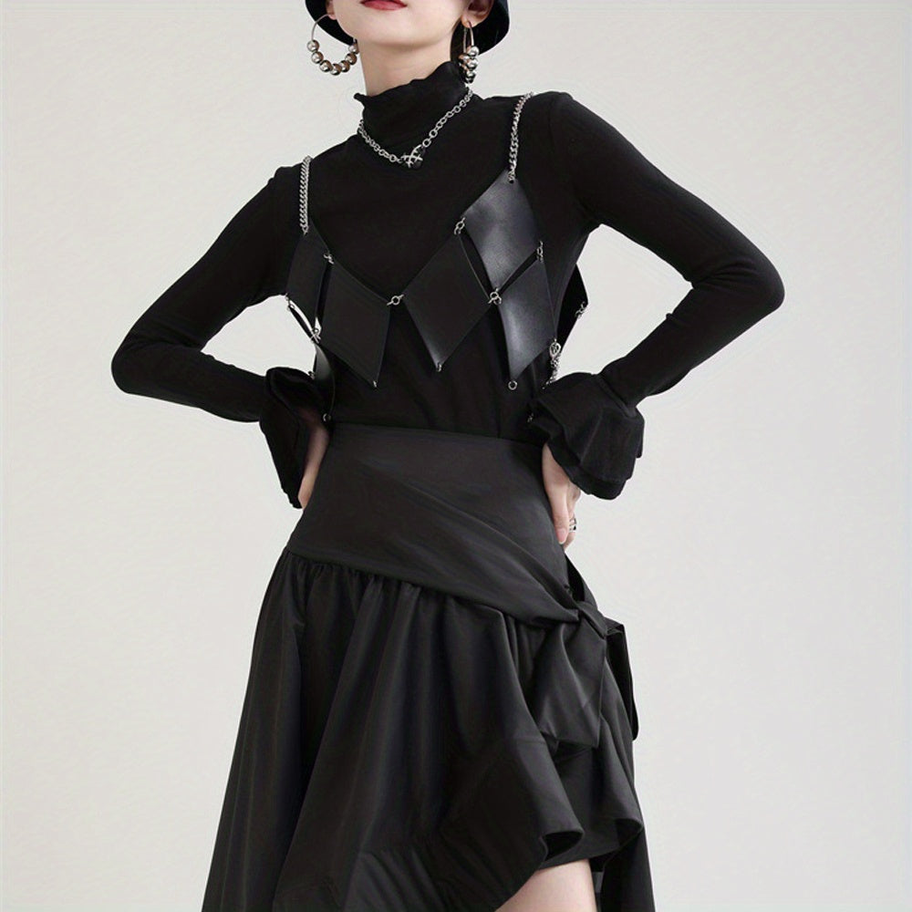 Stylish Rhombus Hollow Out Belt PU Leather Chain Suspenders