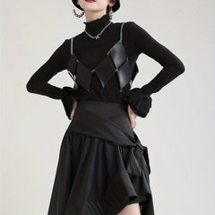 Stylish Rhombus Hollow Out Belt PU Leather Chain Suspenders