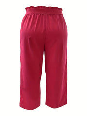  Solid Ruffle Trim Wide Leg Trousers