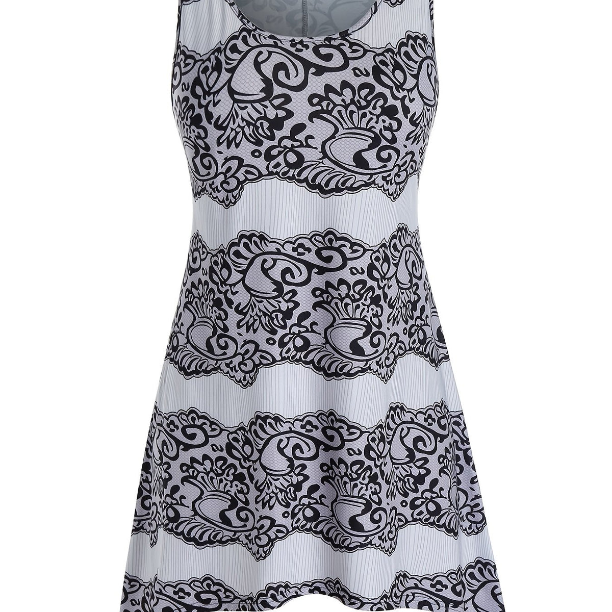 Paisley Print Tank Top Plus Size High Stretch Casual Round Neck Irregular Trim