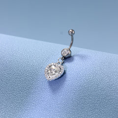 Heart Charm Belly Button Ring Stainless Steel Zircon Body Jewelry