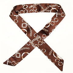 Leopard Chain Print Twilly Scarf Set Vintage Long Ribbon Neckerchief