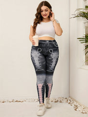 Denim Print Skinny Leggings Casual Stretchy Leggings