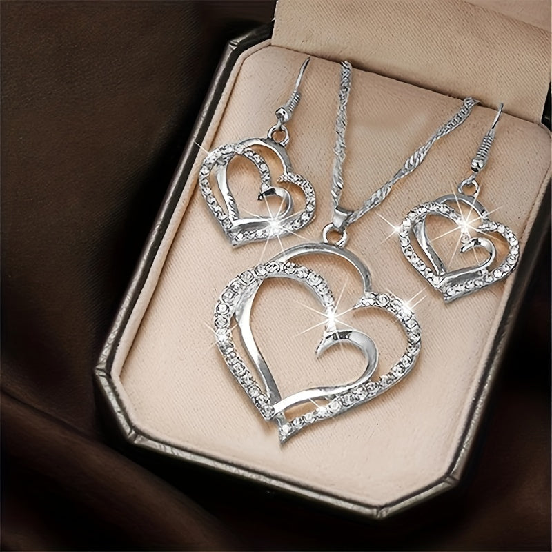 French Romantic Style Jewelry Set - Heart Earrings & Necklace