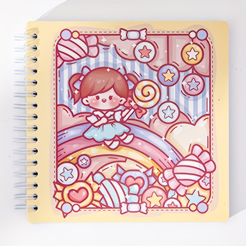 80 Sheets Cartoon Grid Inner Pages Spiral Coil Checkered Notebook