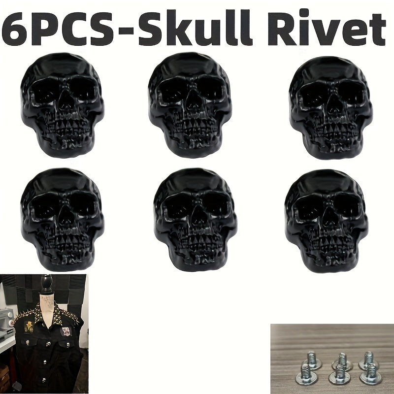 6pcs Gothic Punk Skull Shaped Metal Rivets for DIY Leather Craft