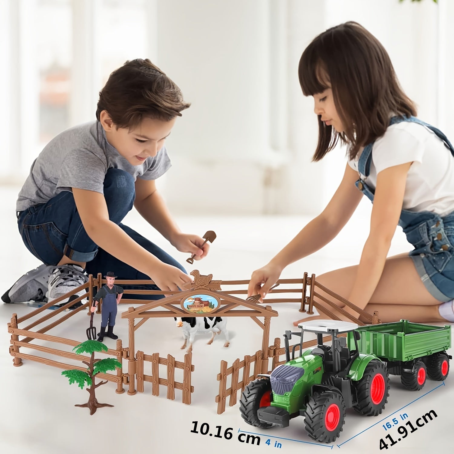 Big Tractor Toy Farm Animals Set with Truck and Trailer, Fence, Farmer, Tools