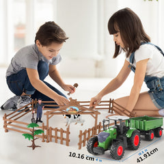 Big Tractor Toy Farm Animals Set with Truck and Trailer, Fence, Farmer, Tools