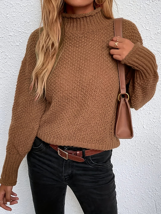  Solid High Neck Stretch Jumper