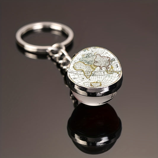 World Map Glass Keychain Pendant Gift Men Women