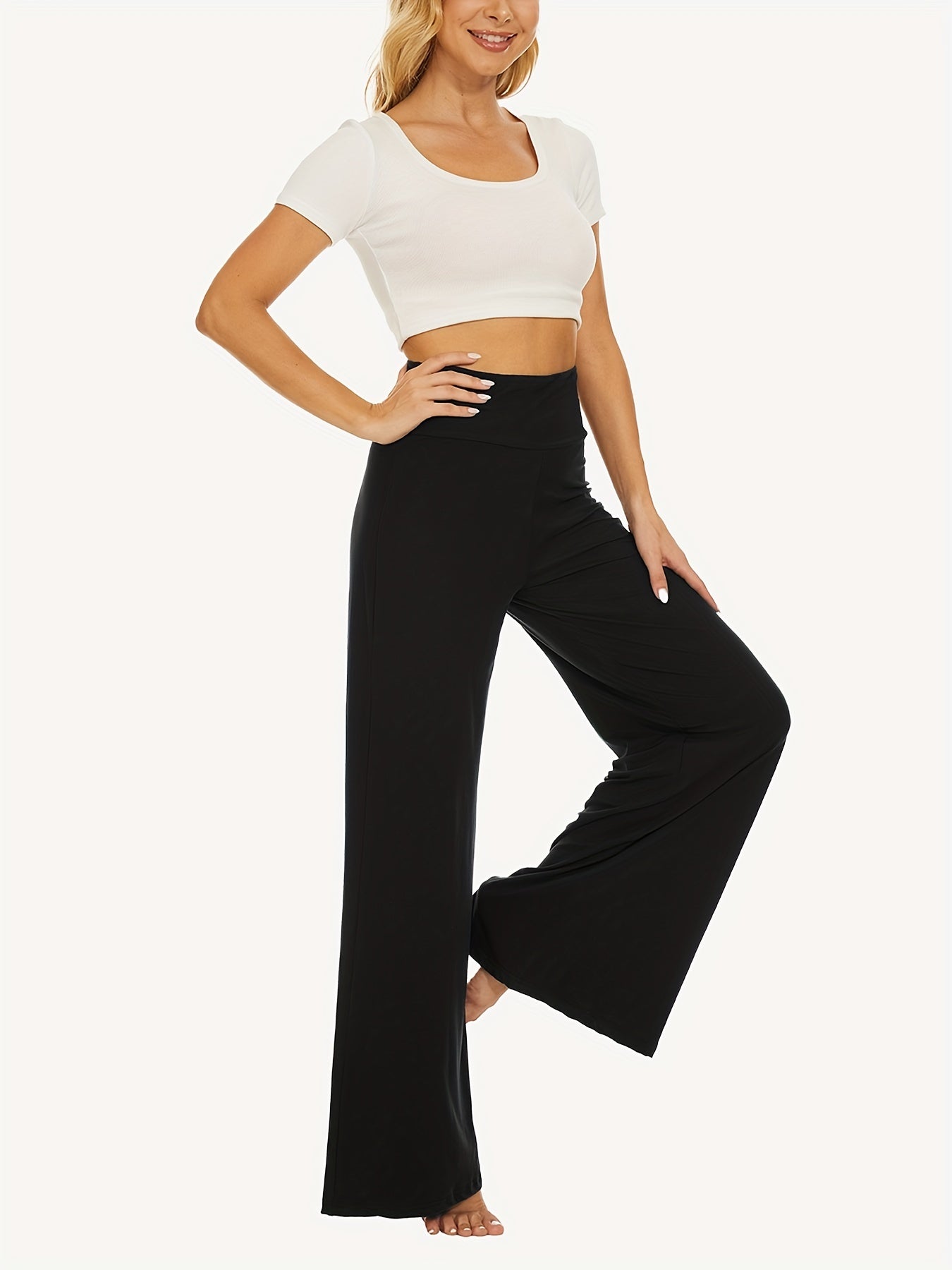 Women's Plus Solid High Rise Wide Leg Trousers