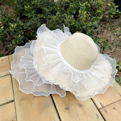 Ruffles Wide Brim Sun Hat Lace Straw Floppy Hat