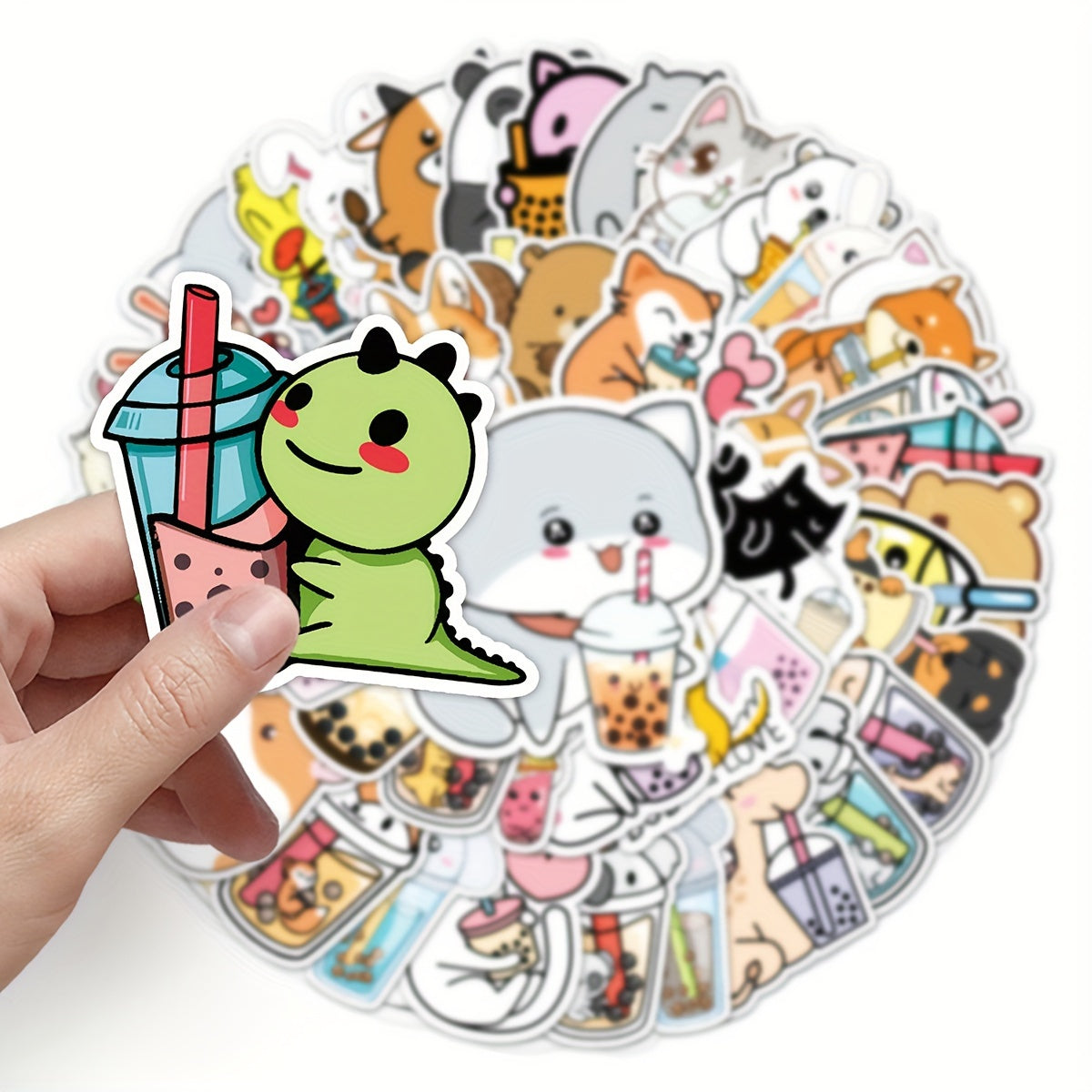 50pc Cute Milk Tea Pattern Waterproof Stickers for Water Bottles & Laptops