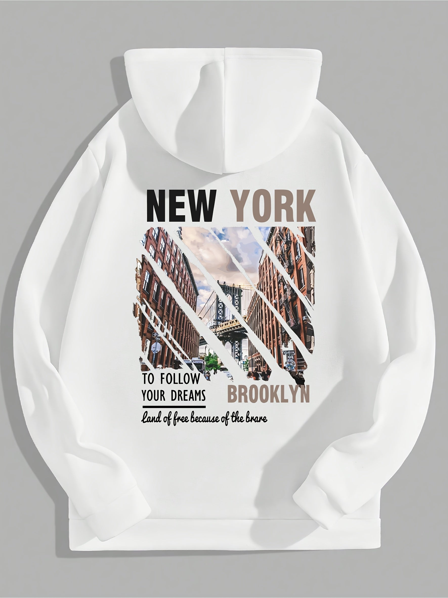 York Print Hoodies For Men Graphic Fleece Sweatshirt With Kangaroo Pocket